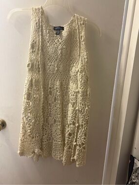 One Step Ahead Cream Crochet Openwork Vest